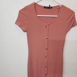 Button cap sleeve midi dress